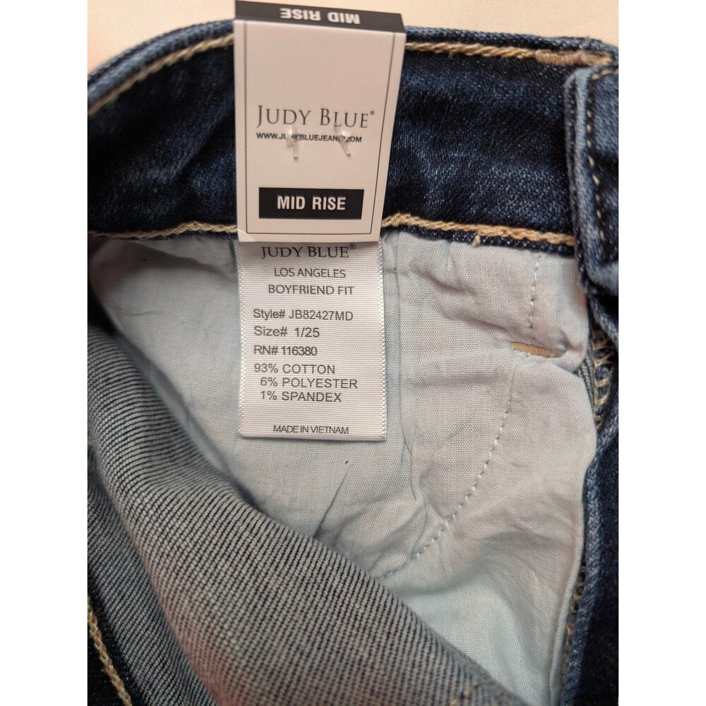 Women's Judy Blue Mid Rise Boyfriend Fit Distressed Jeans Medium Wash Size 1/25 - Picture 7 of 7
